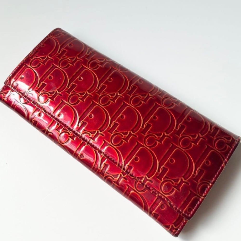 Dior Red Embossed Patent Leather Continental Wallet - Picture 12 of 16